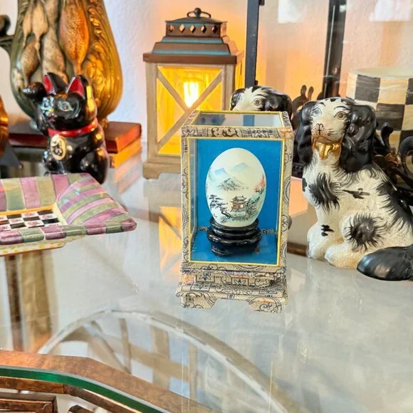 Vintage Oriental Hand Painted Egg in Glass Case - Picture 16 of 16